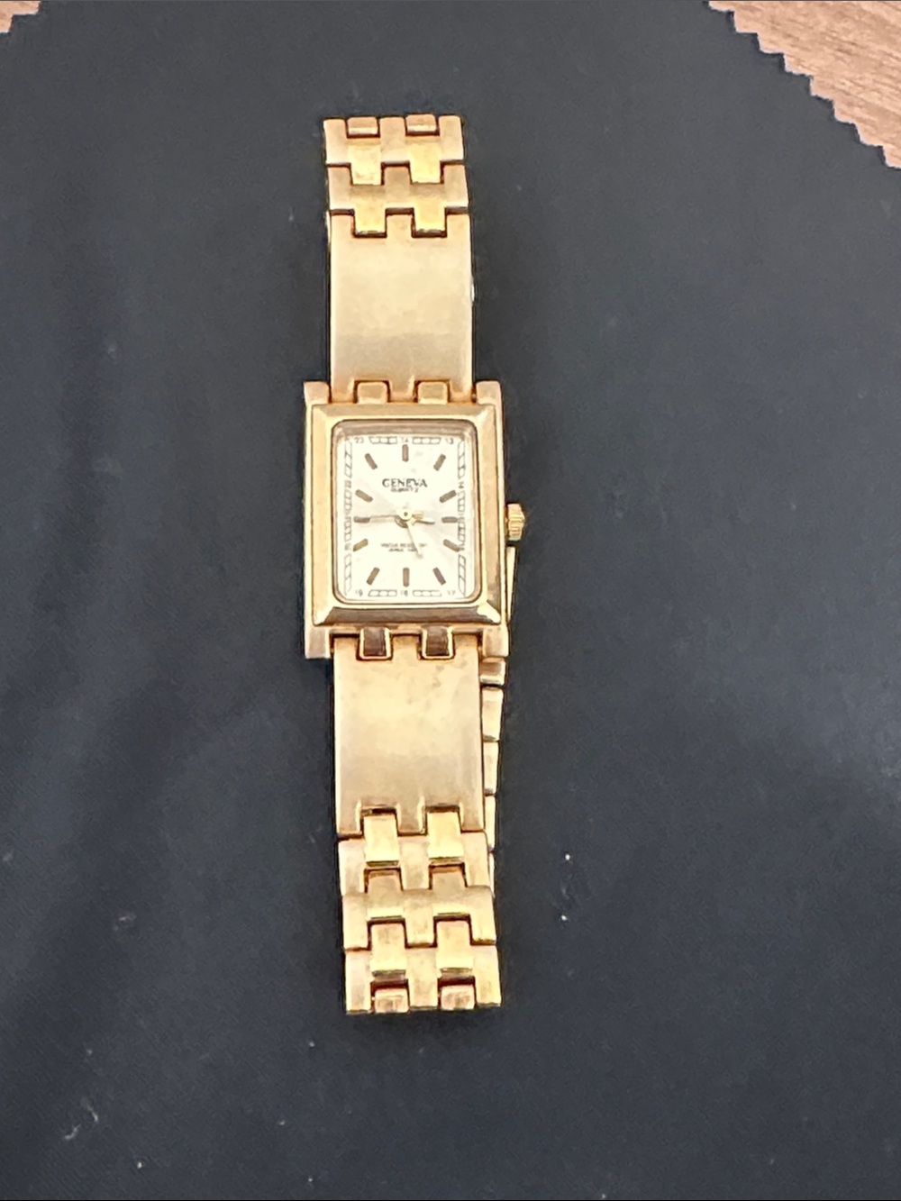 Vintage Geneva Gold Tone Rectangular Bracelet Watch